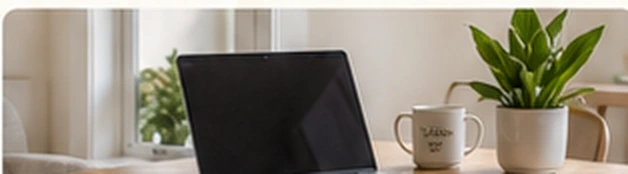 Laptop and everyday home tech on a desk